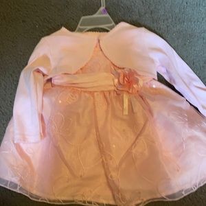 Beautiful pink dressy dress with sweater! Size 18M